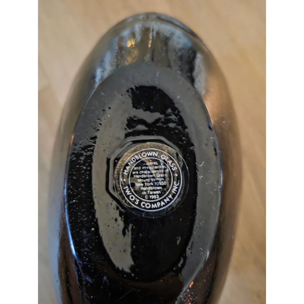 Two's Company 1983 Black Handblown Glass Vase Ribbed Art Deco 4